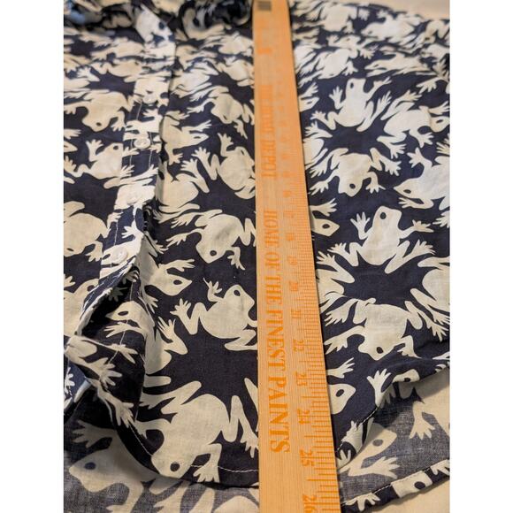 ​Lesley Evers Navy & White Frog Print Linen Blend Button-Down Shirt - Size Large - Picture 7 of 10